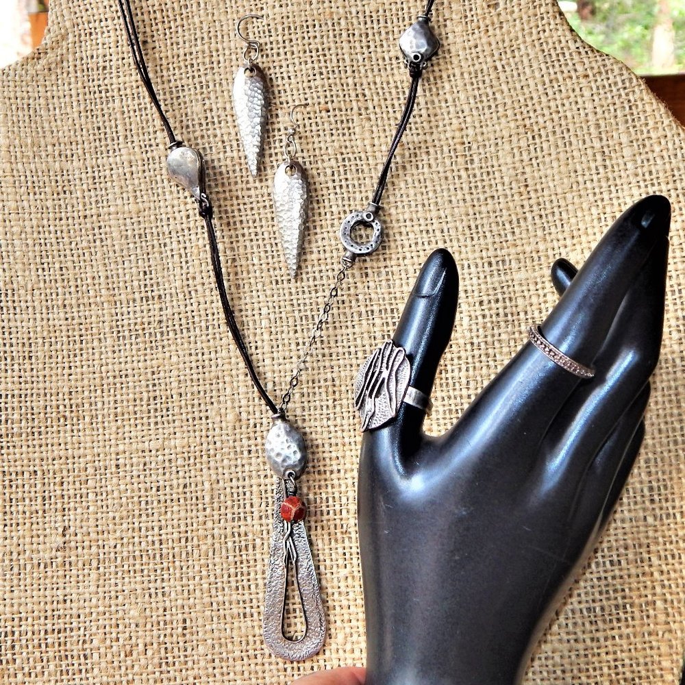 Rustic BoHo 925 Silver Pendant on Leather Cord